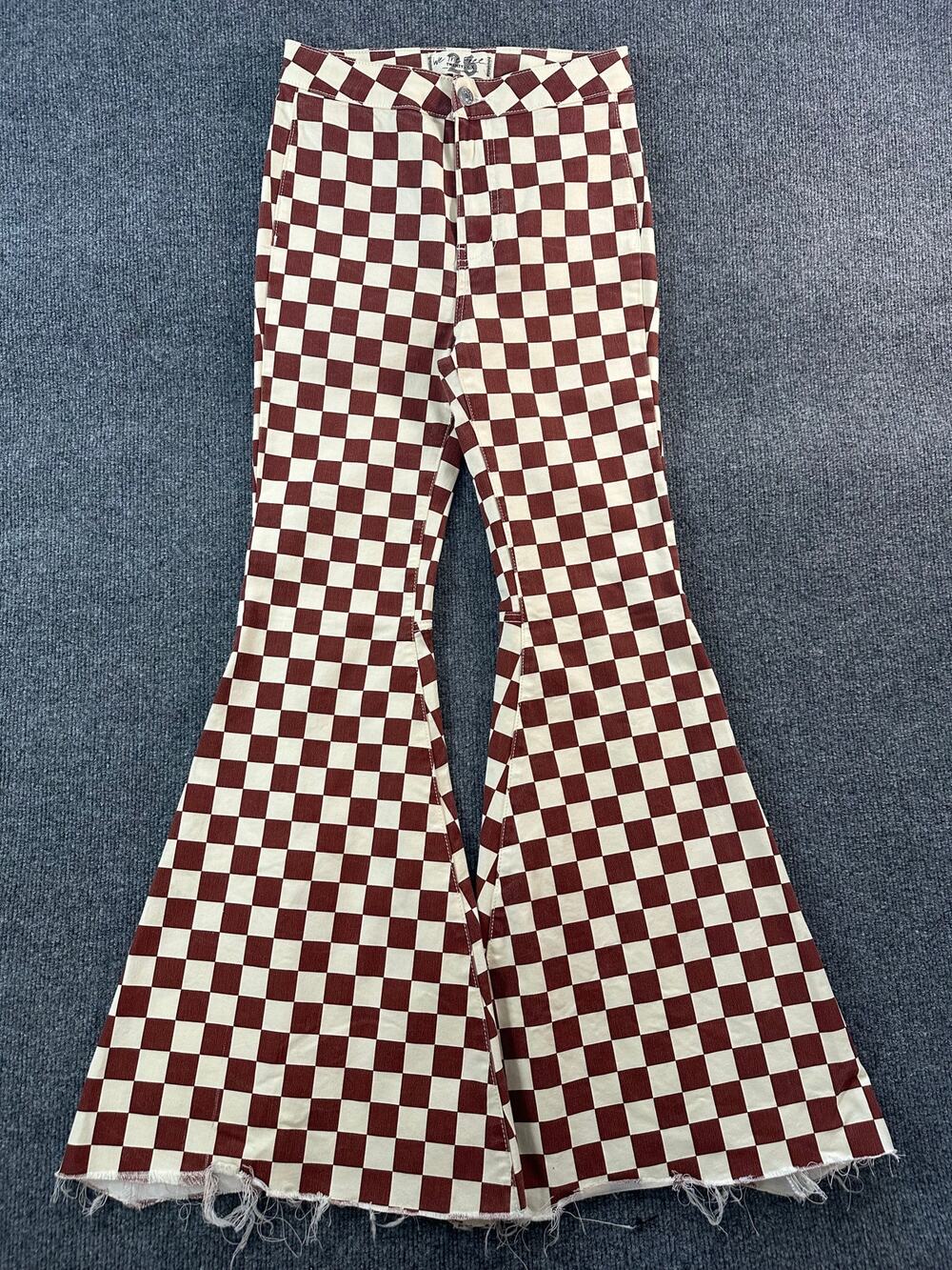 Free People Women’s Just Float On Flare Pants Checkered High Waist Stretch 26